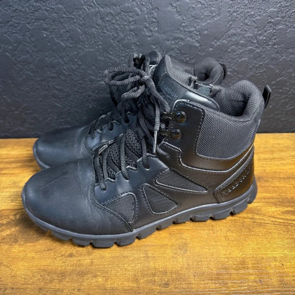 Reebok‎ Sublite Cushion RB8605 Black Leather Tactical Side Zip Mens 6 Womens 8